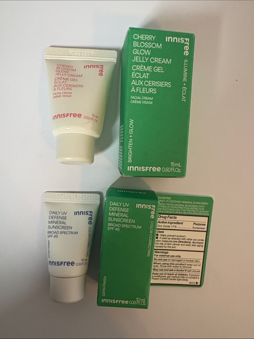 Innisfree Mini Skincare Bundle Sunscreen SPF 45 & Cherry Blossom Glow Cream New